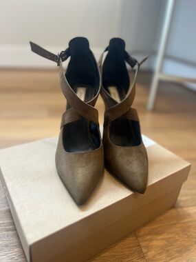 İpekyol Olive Brown Pointed-Toe Crisscross Strap Heels size 8